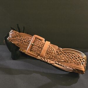 Vintage Ann Taylor Brown Braided Leather Belt Sz M Boho Western Indie Casual